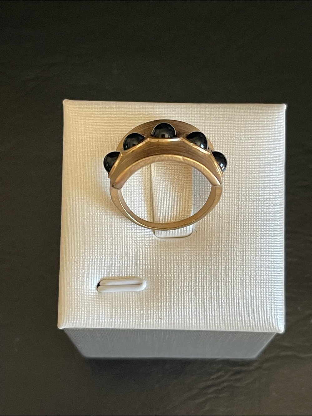 Gold-Tone Wide Band Ring with Black Stone Accents - Picture 7 of 8